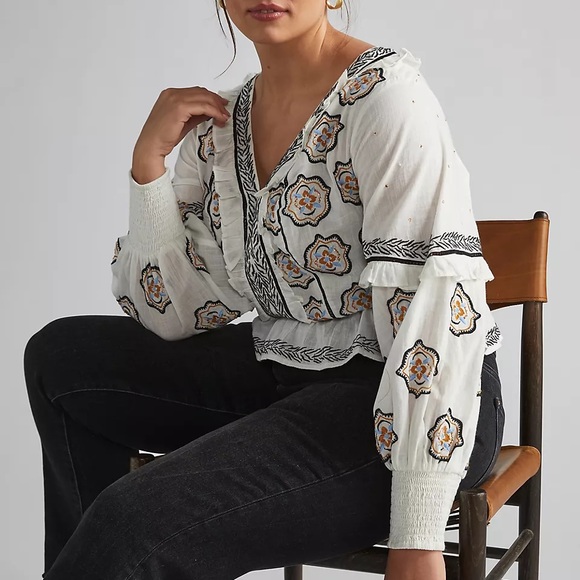 Anthropologie Sequined Embroidered Blouse size 6 - Picture 6 of 16